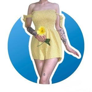 ROMWE | Strapless Romper | Yellow & White